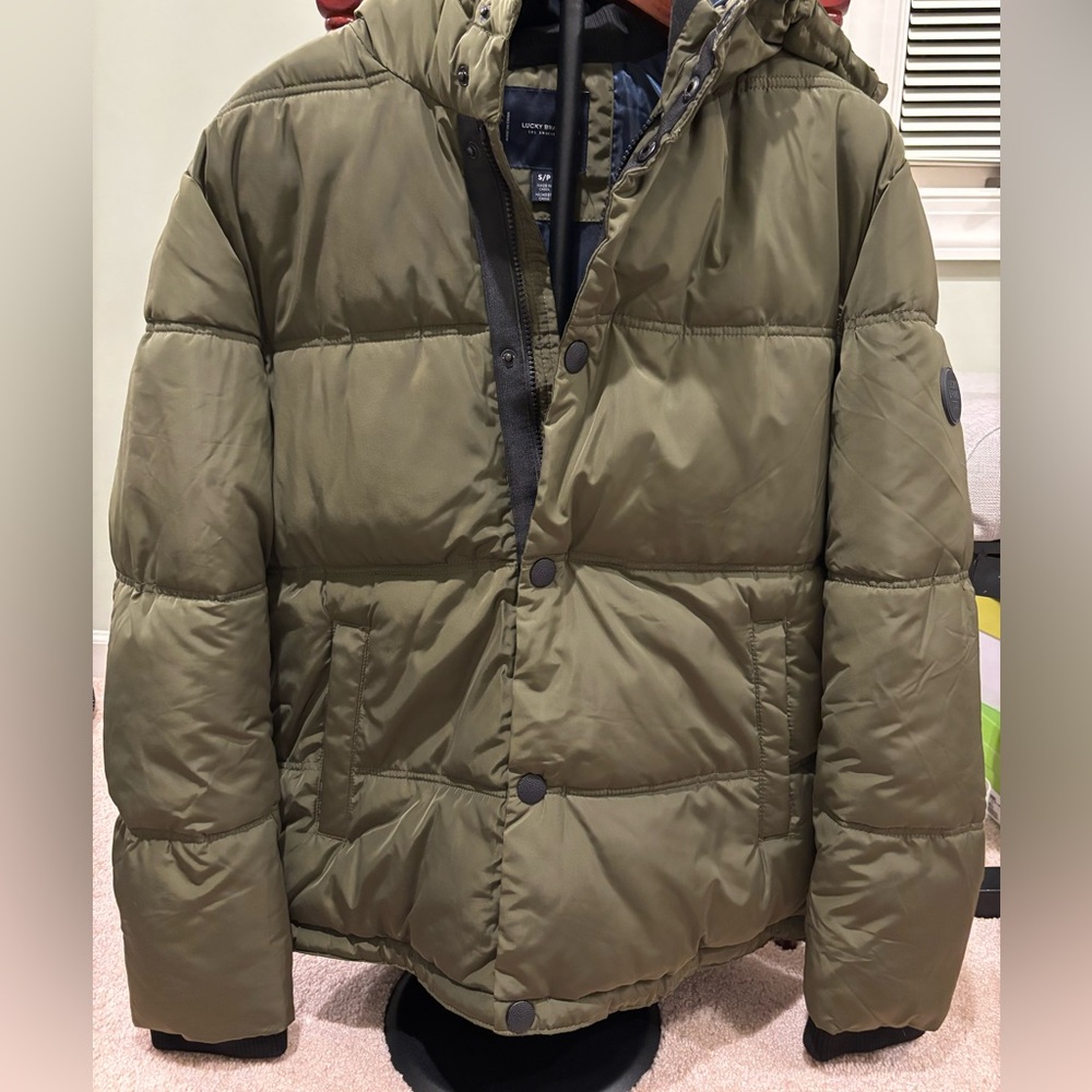 Lucky Brand Men Olive‎ Green Puffer Jacket Hooded Winter Coat Size S